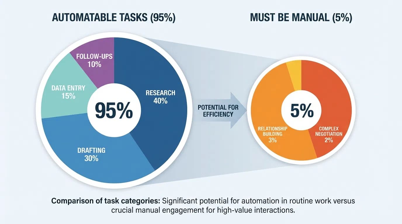 Visual breakdown of what to automate vs what requires human involvement in LinkedIn outreach