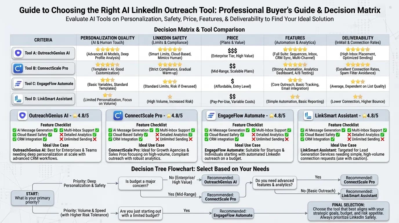 Comparison dashboard showing different AI LinkedIn tools with feature matrices and pricing comparisons