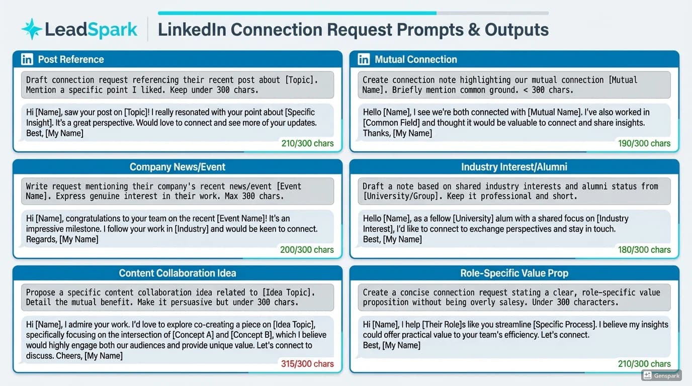LinkedIn connection request prompts optimized for ChatGPT with character count limits