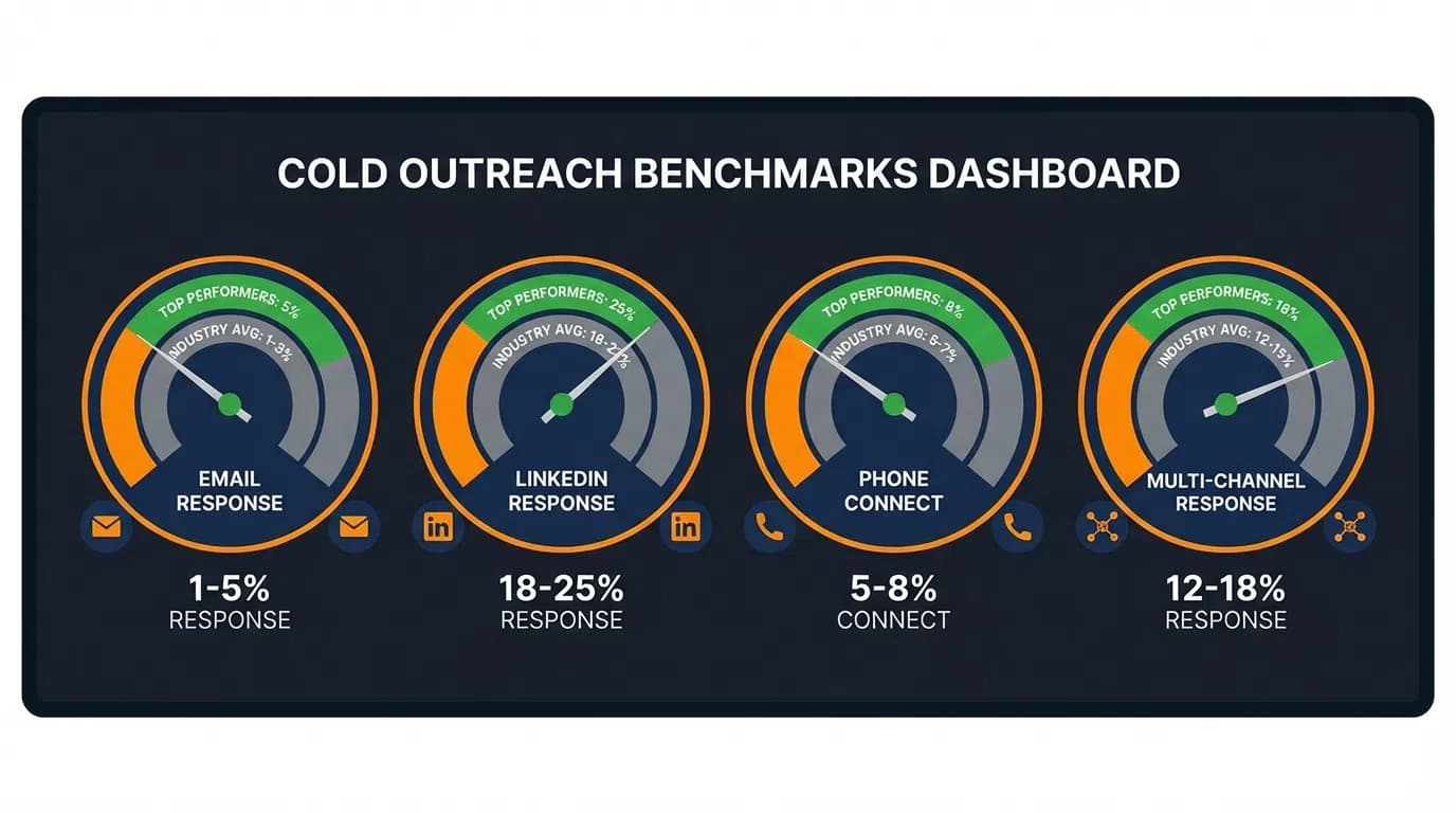Cold LinkedIn outreach performance benchmarks comparison chart for 2026