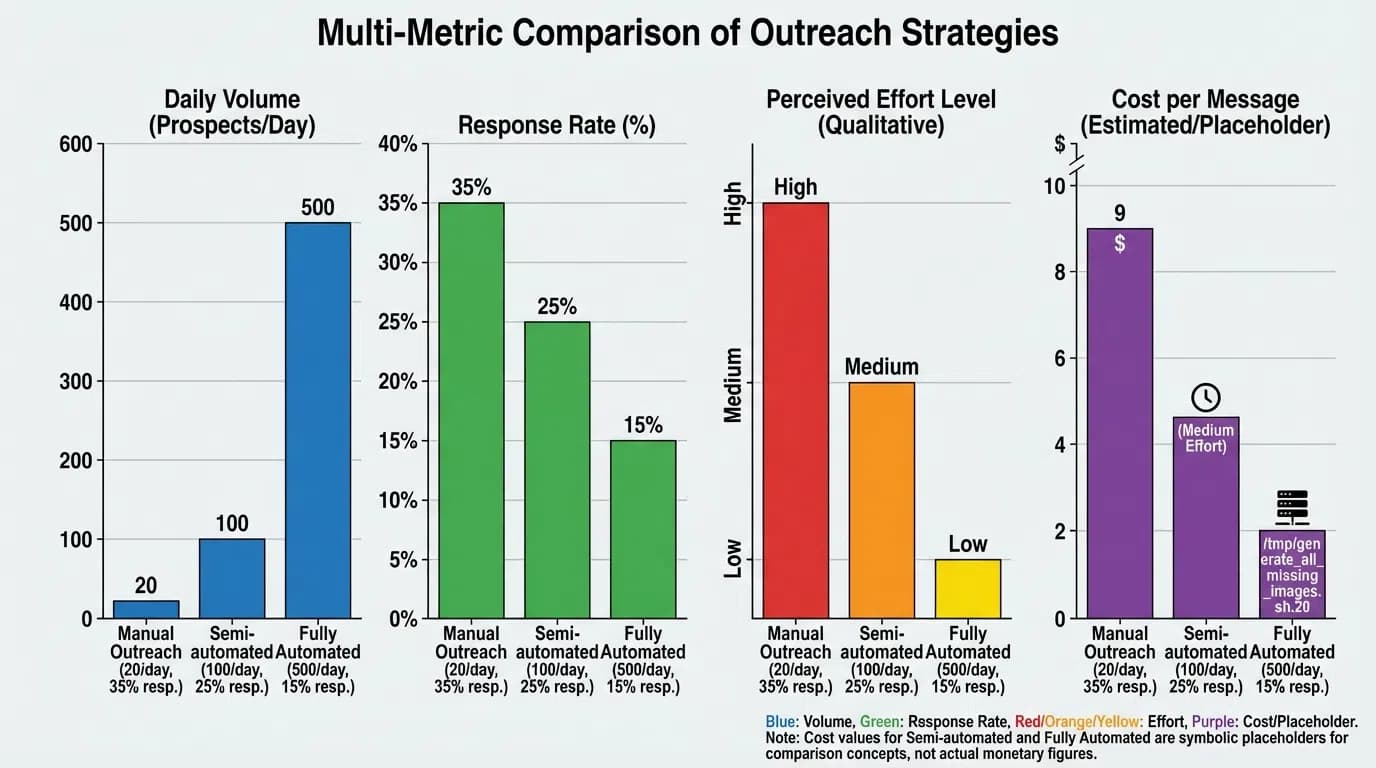 Automation vs manual task allocation chart for LinkedIn cold outreach
