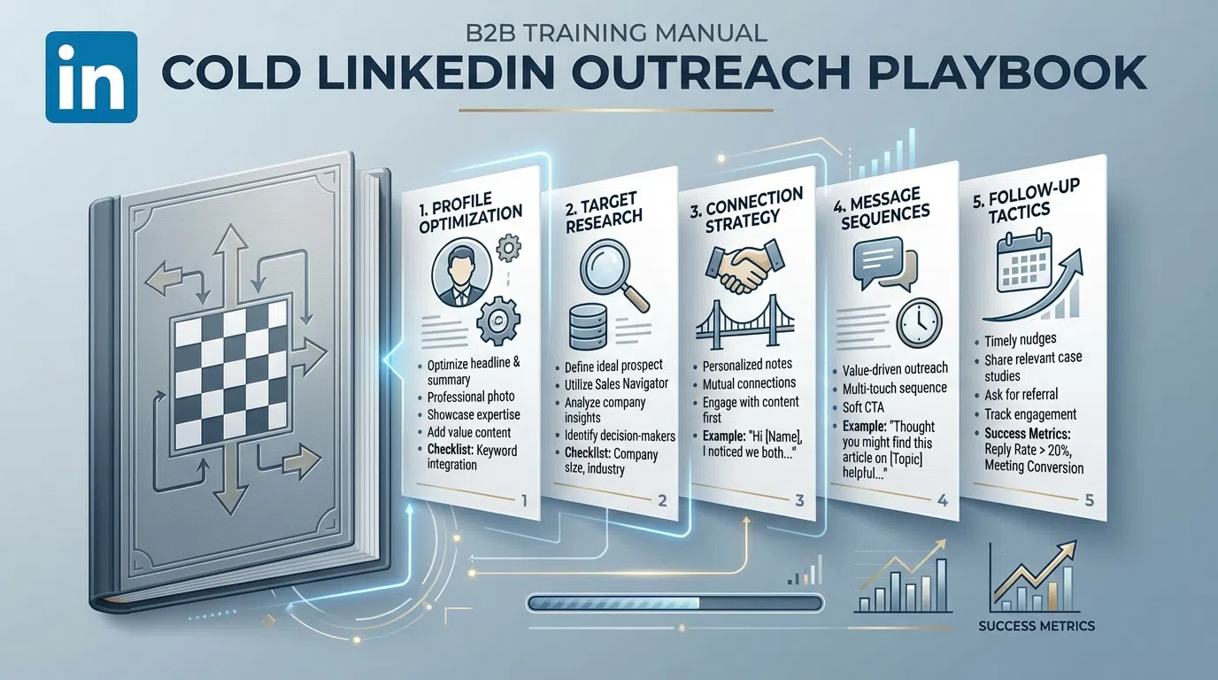Complete cold LinkedIn outreach workflow dashboard showing prospecting sequence and messaging strategy