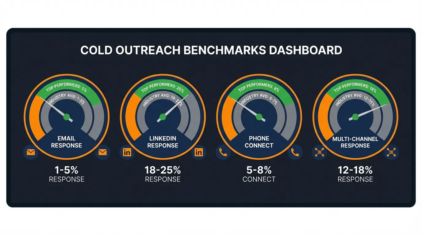 Cold LinkedIn outreach performance benchmarks comparison chart for 2026