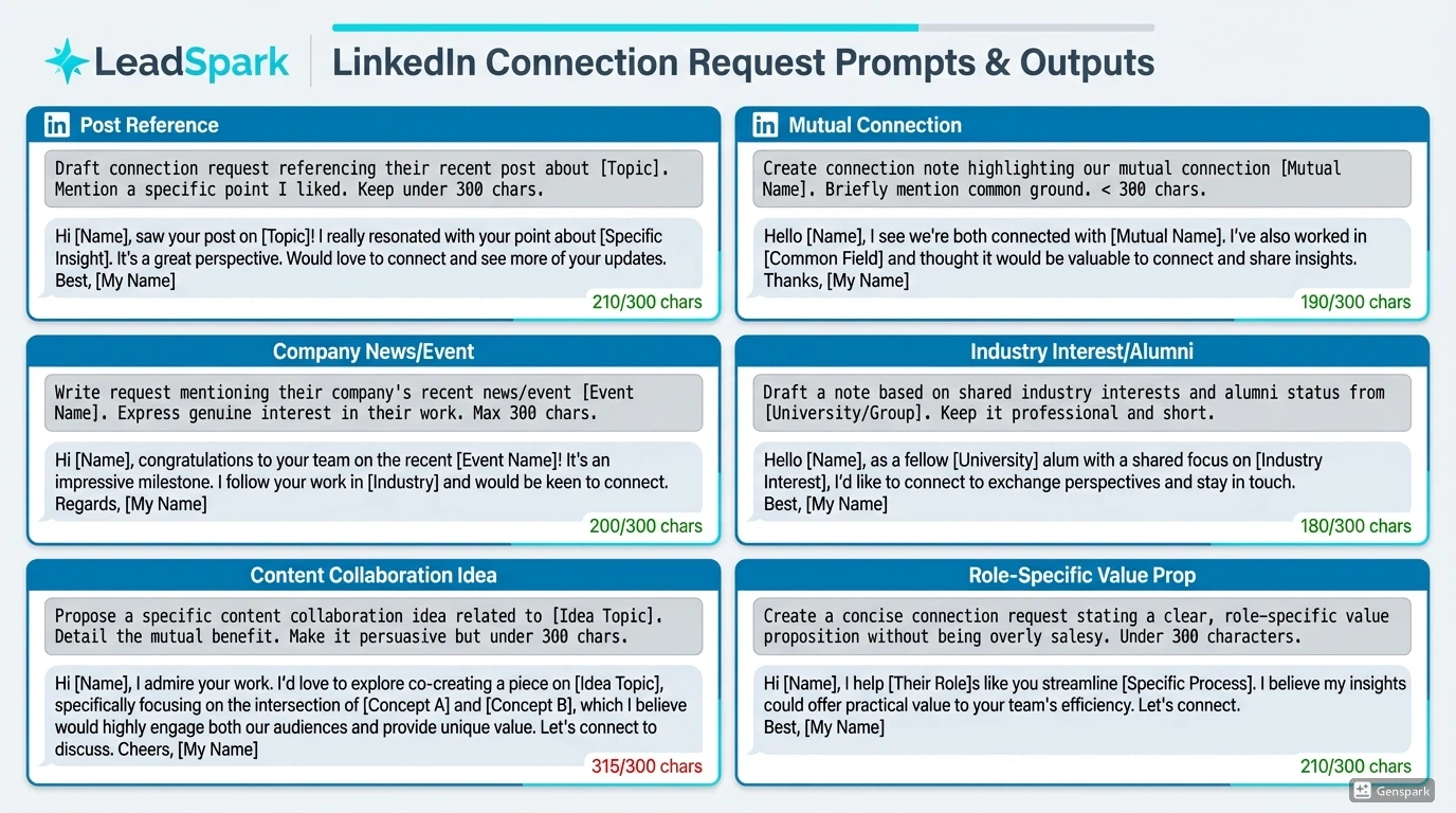 LinkedIn connection request prompts optimized for ChatGPT with character count limits