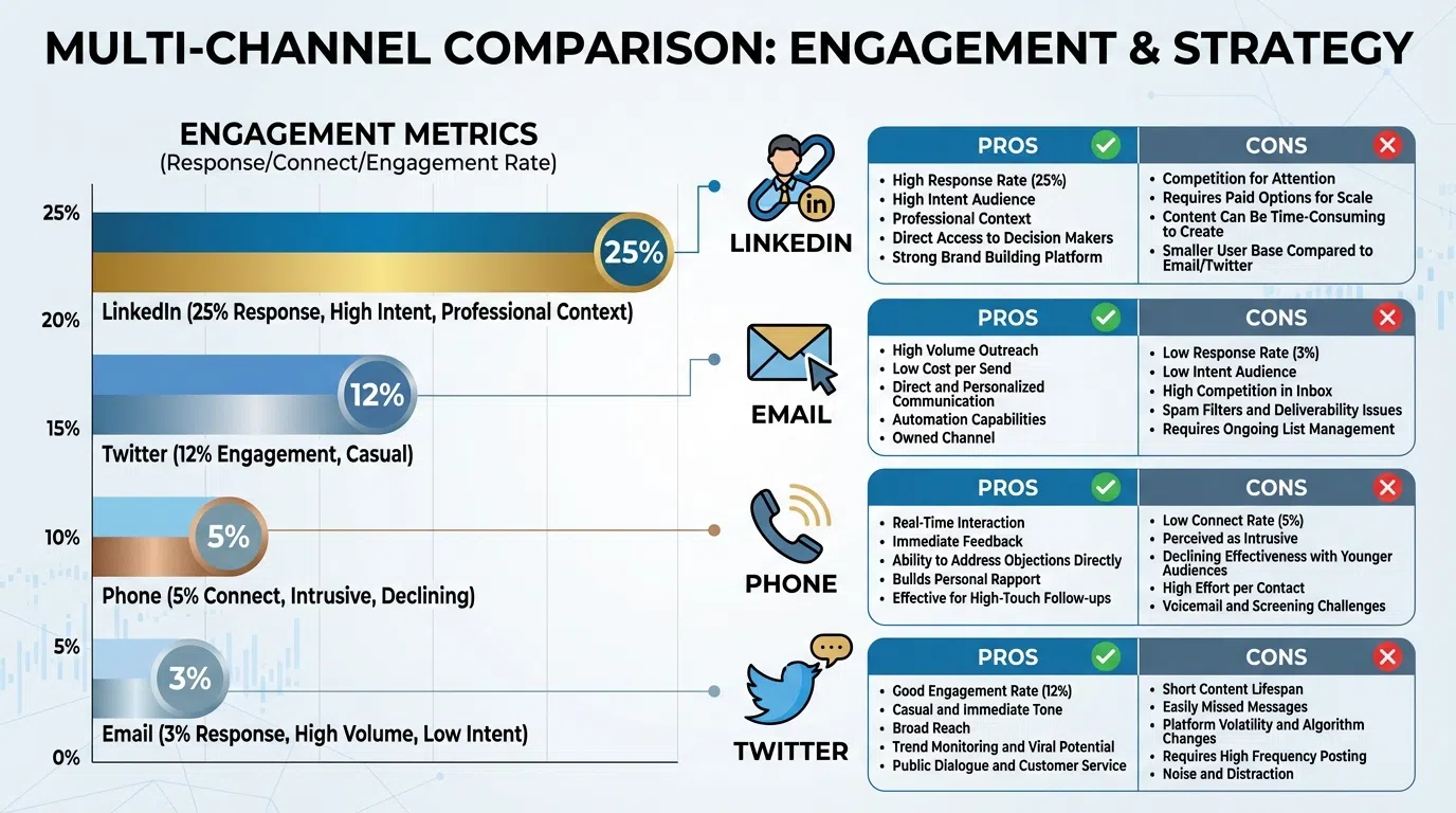 Comparison chart showing LinkedIn lead generation performance vs other B2B channels across key metrics